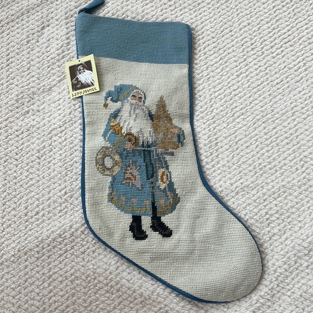 Lynn Haney Coastal Christmas Santa Needlepoint Stocking 11x18, NWT, 5 total